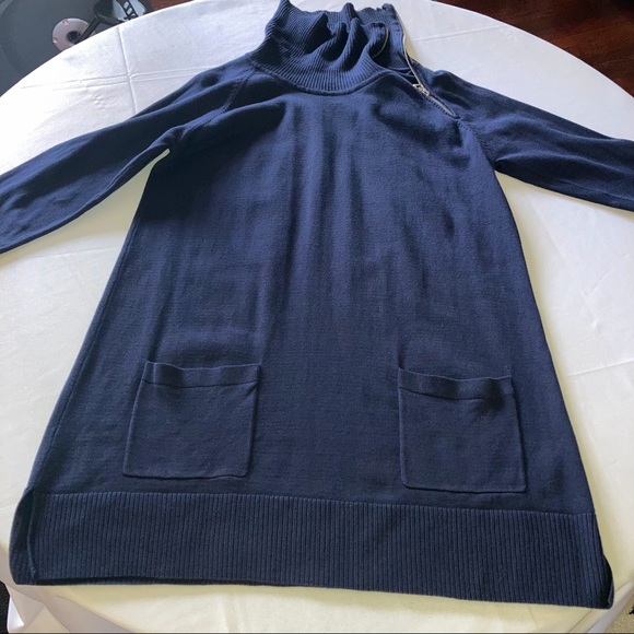 Jeanne Pierre Size L Sweater Tunic Dress Blue Zipper Turtleneck Pockets - Picture 5 of 12